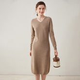 Cashmere Bottoming Long Skirt Loose Slim V-Neck Knitted Midi Dress
